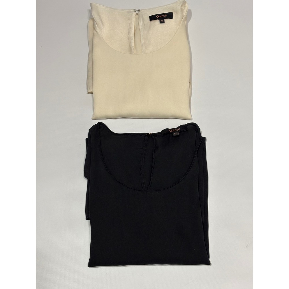 Quince Washable Silk Sleeveless Tank Bundle of 2  Black Ivory XL Quiet Luxury - Picture 11 of 12